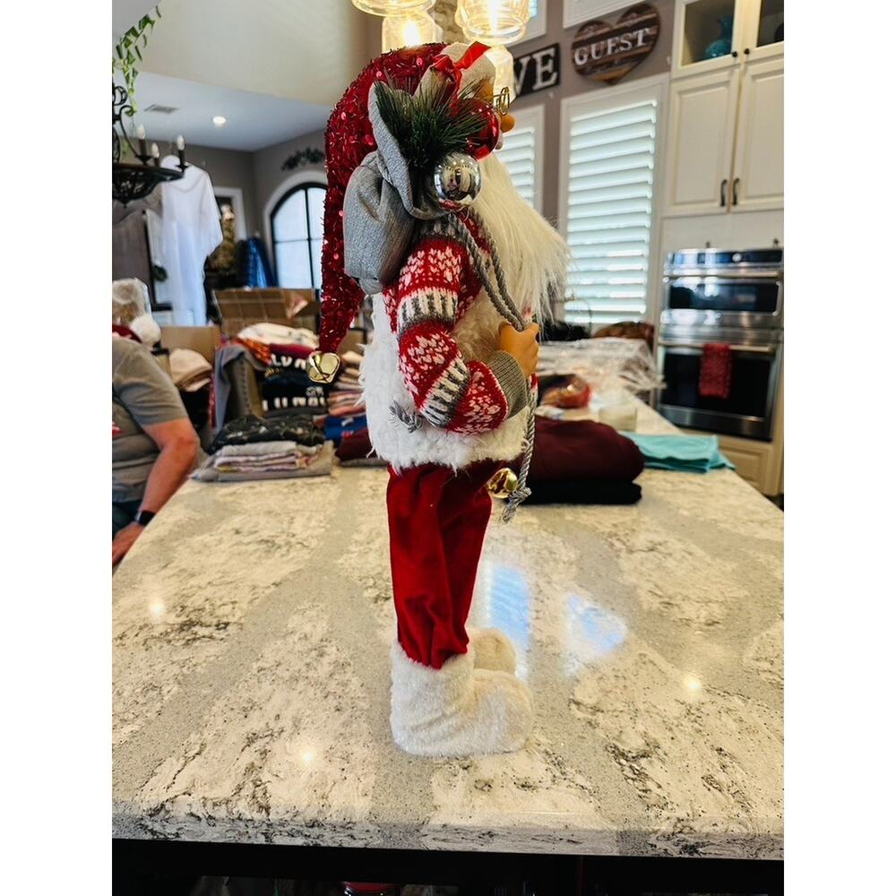 Santa Claus Figurine 24" Red Sweater Sequin Hat Christmas Decoration Holiday Fig - Picture 9 of 16